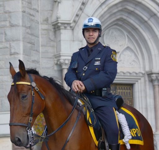 Lou Camacho in Newark Police Department uniform on horseback with the Mounted Unit